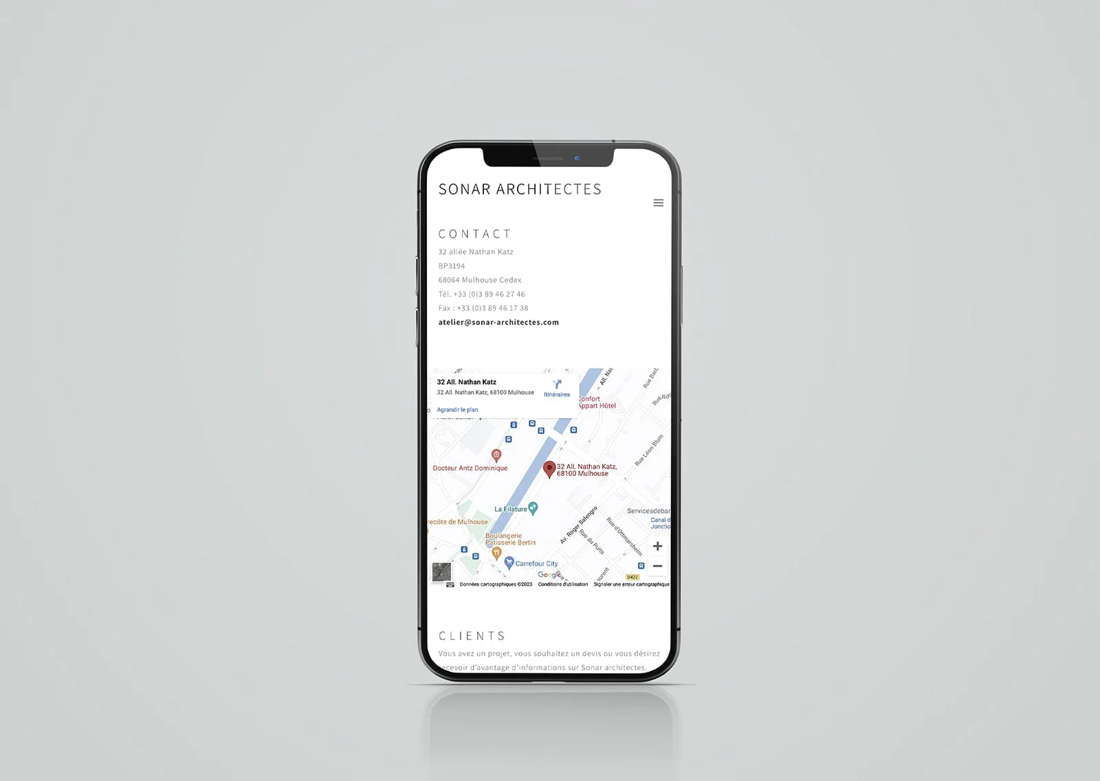 Site Sonar Architectes – Contact agence mobile – Graphiste webdesigner Florian Weigel
